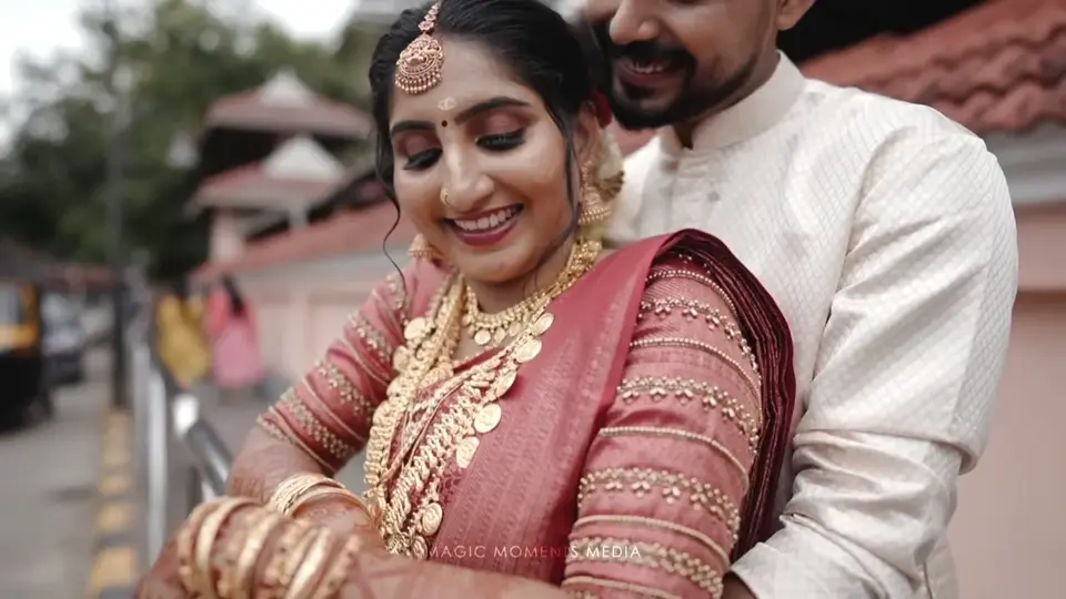 A bride and groom together during their wedding celebration